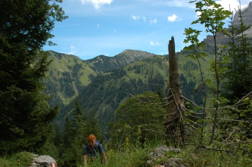 Blick auf das Sohnjoch im Aufstieg von der Eng zur Falkenhütte