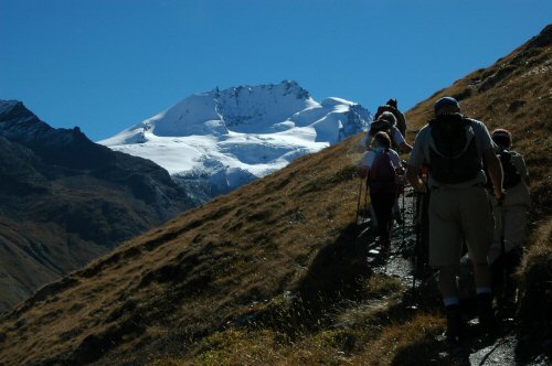 Blick auf das Rinfieschhorn auf dem Weg von den Täschalmen nach Zermatt