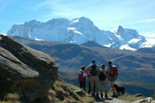 Blick auf die 4000er im Wallis auf dem Weg die Obere Satteln nach Zermatt