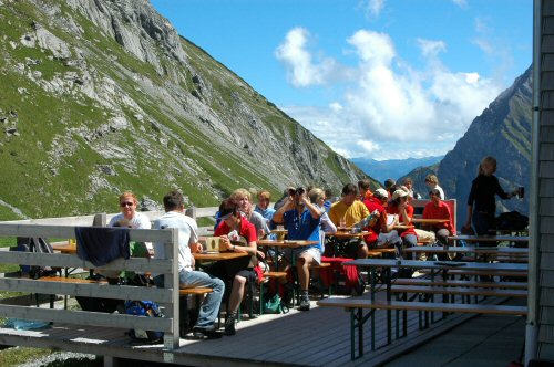 Terrasse der Lamsenjochhütte