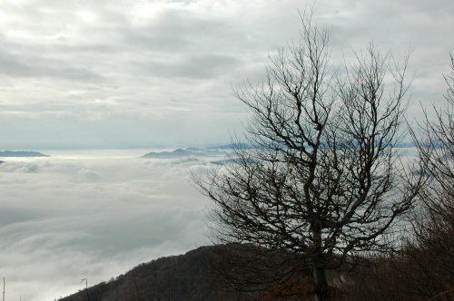 Blick auf das Wolkenmeer beim Abstieg vom Monte Boglia nach Brè