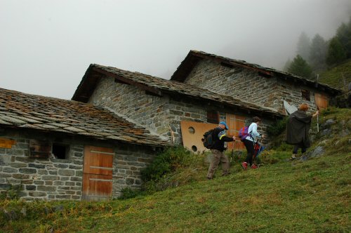 typische Bauernhäuser im Oberwallis mit einer Bauweise zum Schutz vor abgehenden Lawinen